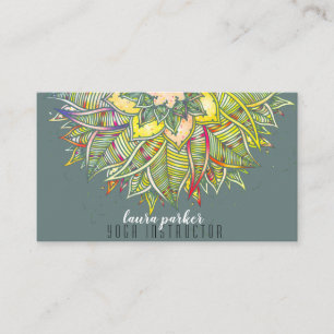 Green Mandala Lotus Floral Yoga Line Art Business Card
