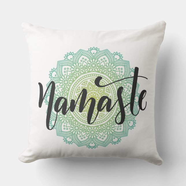 Green Mandala Namaste Pillow (Front)