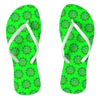Green Mandala Pattern Pair of Flip Flops