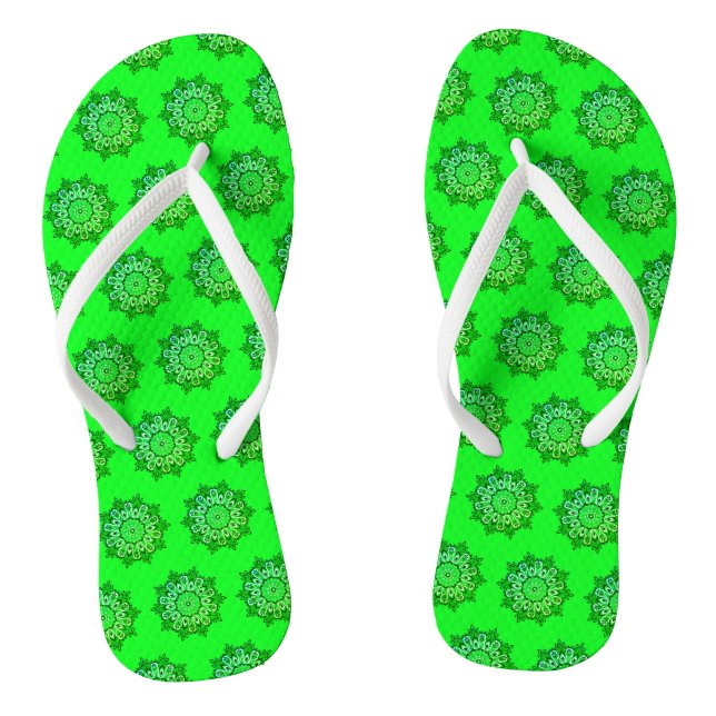 Green Mandala Pattern Pair of Flip Flops (Footbed)