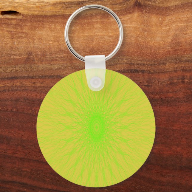 Green mandala rays on yellow keychain (Front)