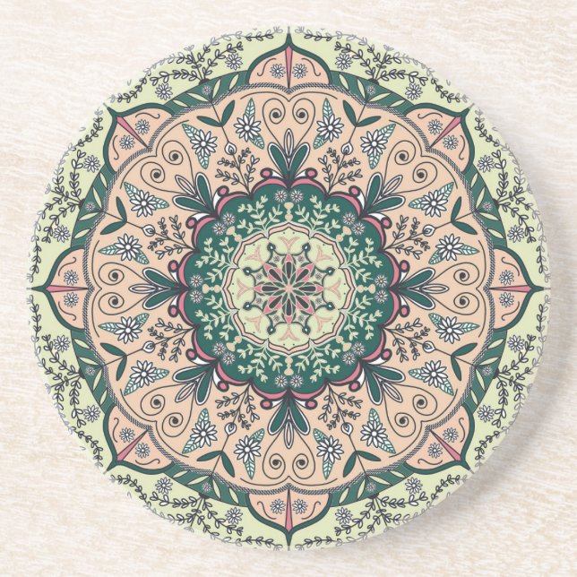 Green Mandala sandstone coaster (Front)
