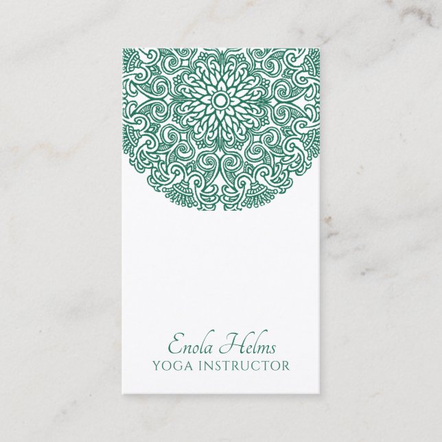 Green Mandala Universe Symbol Yoga Instructor Business Card (Front)