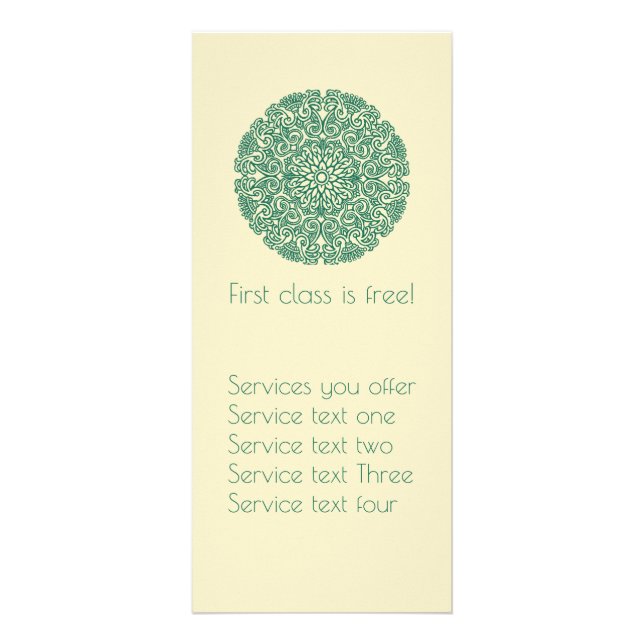 Green Mandala Yoga Or Holistic Practice Rack Card (Front)