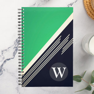 Green Manly Retro Abstract Stripes Custom Monogram Planner