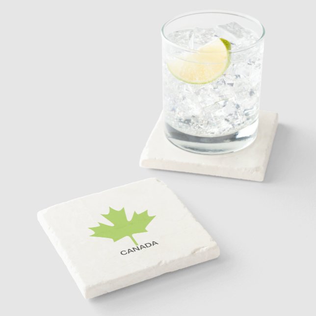 Green Maple Leaf Canada Stone Coaster (Side)