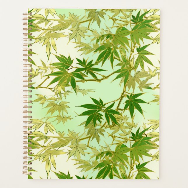 Green Maple Leaves Chiyogami Planner (Front)