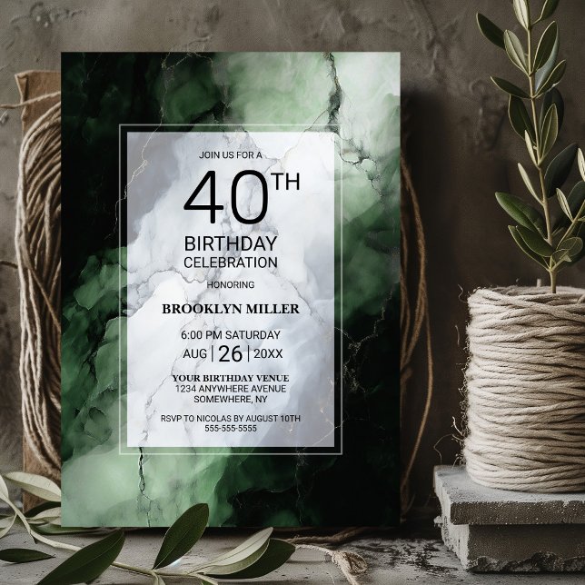 Green Marble 40th Birthday Party Invitation (Creator Uploaded)