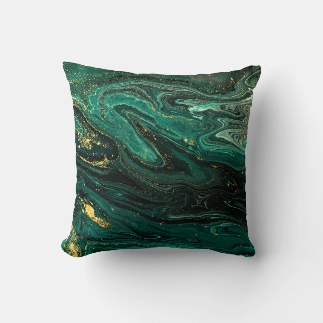 Green Marble: Abstract Agate Ripple. Cushion (Front)