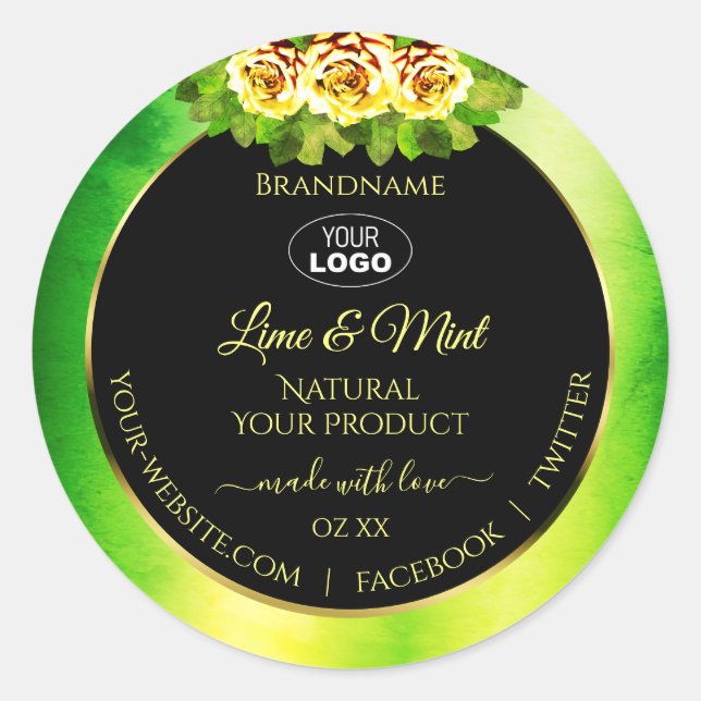Green Marble Black Product Labels Roses with Logo (Front)