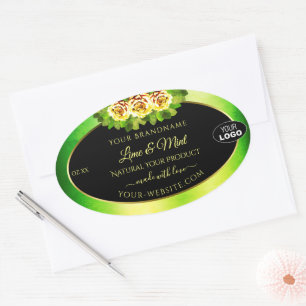 Green Marble Black Product Labels Roses with Logo