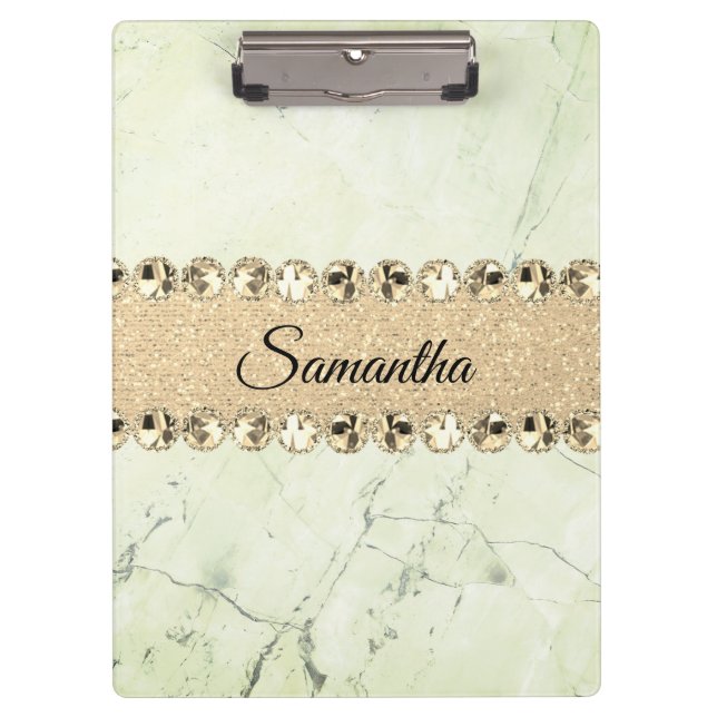 Green Marble Diamond Bling  Personalised        Clipboard (Front)