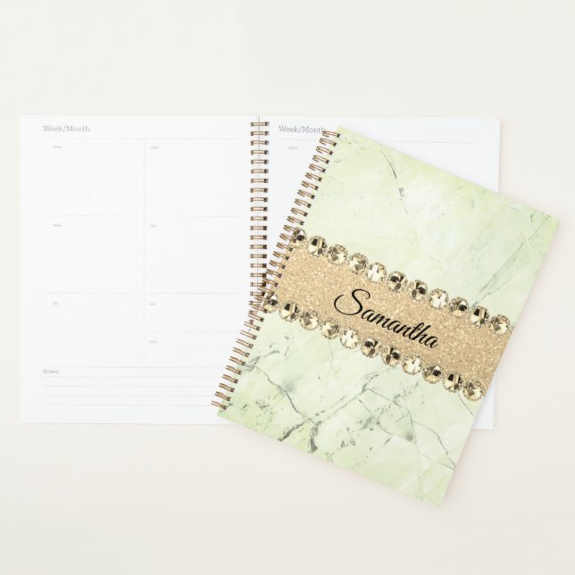 Green Marble Diamond Bling  Personalised  Planner (Display)