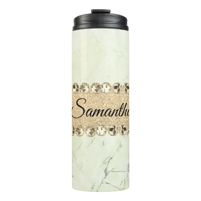 Green Marble Diamond Bling     Thermal Tumbler (Front)