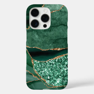 Green Marble Geode Gold Glitter Agate iPhone 16 Pro Case