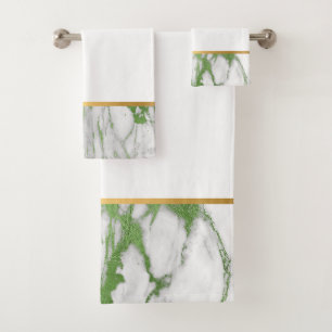 GREEN MARBLE GOLD BATHROOM TOWEL SET