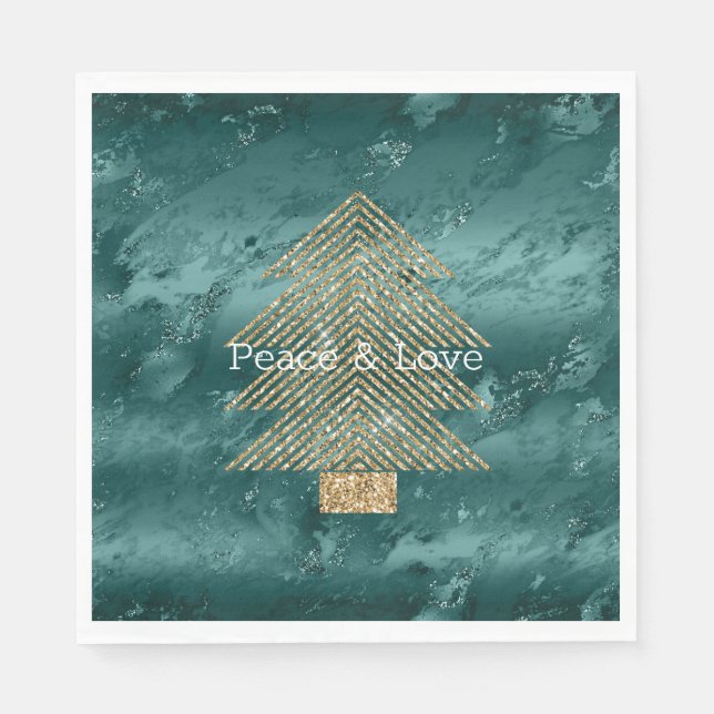 Green Marble Gold Glitter Christmas Tree         Napkin (Front)