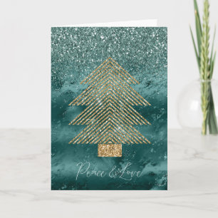 Green Marble Gold Glitter Christmas Tree Peace Card