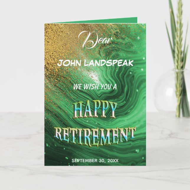 Green Marble & Gold Glitter Happy Retirement  Card (Front)