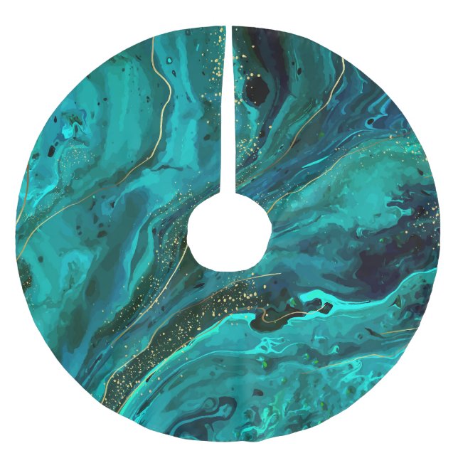 Green Marble & Gold: Luxurious Texture Brushed Polyester Tree Skirt (Front)