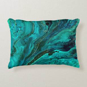 Green Marble & Gold: Luxurious Texture Decorative Cushion
