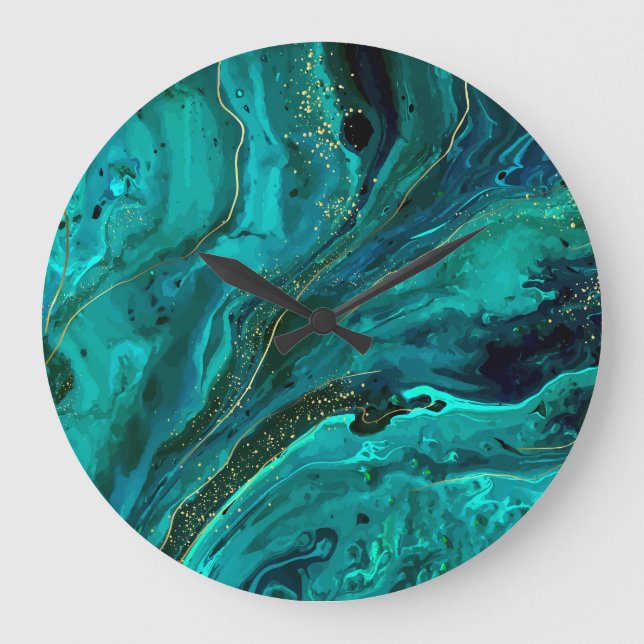 Green Marble & Gold: Luxurious Texture Large Clock (Front)