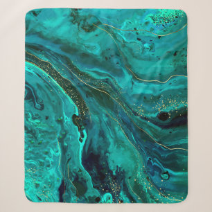 Green Marble & Gold: Luxurious Texture Sherpa Blanket