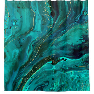 Green Marble & Gold: Luxurious Texture Shower Curtain