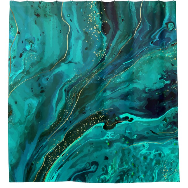 Green Marble & Gold: Luxurious Texture Shower Curtain (Front)
