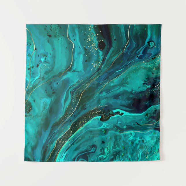 Green Marble & Gold: Luxurious Texture Tapestry (Front)