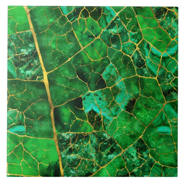 Green Marble Leaf Ceramic Tile (Front)