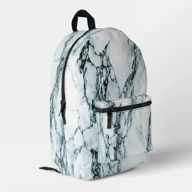 Green Marble Look Printed Backpack (Back Corner Left)
