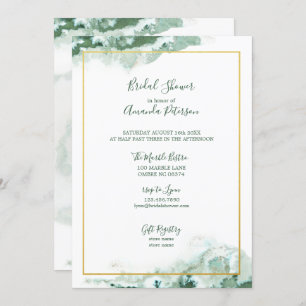 Green Marble Ombre Gold Frame Bridal Shower Invitation