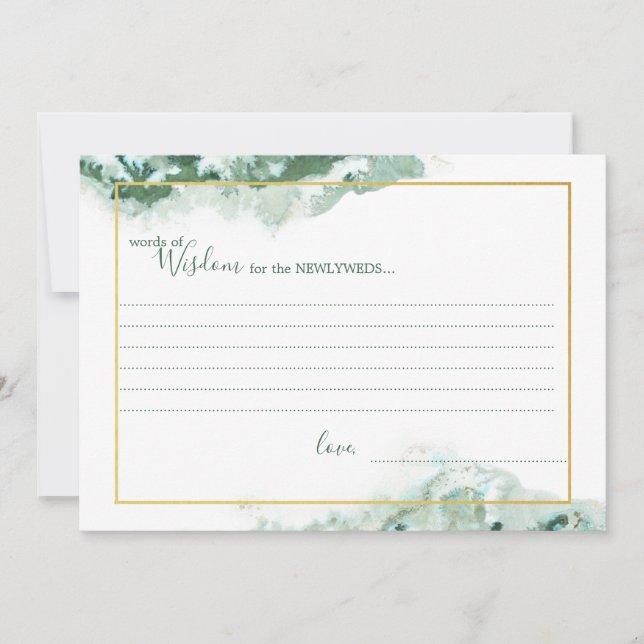 Green Marble Ombre Gold Frame Wedding Wisdom Cards (Front)