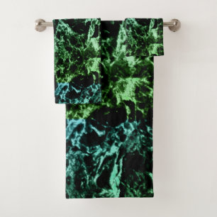 Green Marble on Black Bath Towel Set