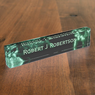 Green Marble on Black Nameplate