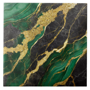 Green Marble Pattern with Gold Ceramic Tile