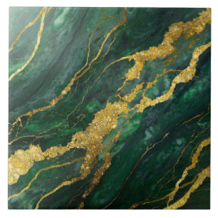 Green Marble Pattern with Gold Ceramic Tile