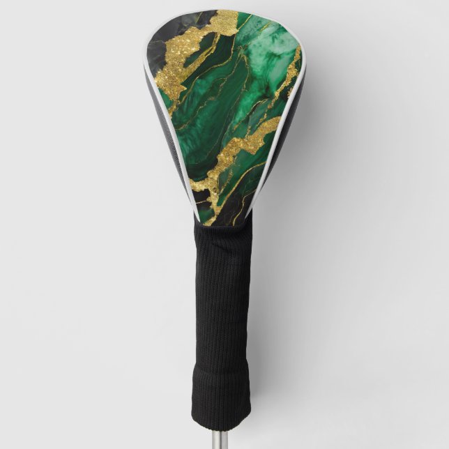 Green Marble Pattern with Gold Golf Head Cover (Front)