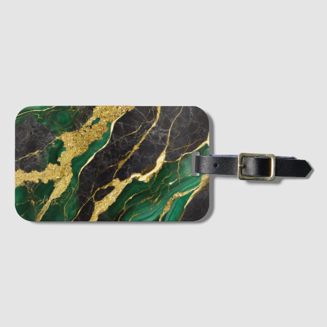Green Marble Pattern with Gold Luggage Tag (Front Horizontal)