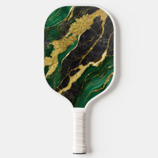 Green Marble Pattern with Gold Pickleball Paddle