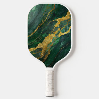 Green Marble Pattern with Gold Pickleball Paddle