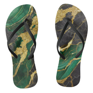 Green Marble Pattern with Gold Thongs