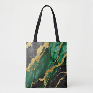 Green Marble Pattern with Gold Tote Bag