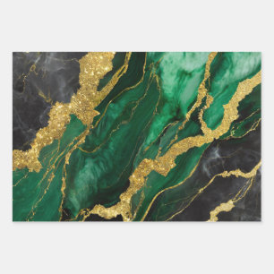 Green Marble Pattern with Gold Wrapping Paper Sheet