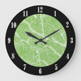 Green Marble Print and Black Modern Wall Clock