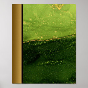 Green Marble Stone / Black Gold Border Art  Poster