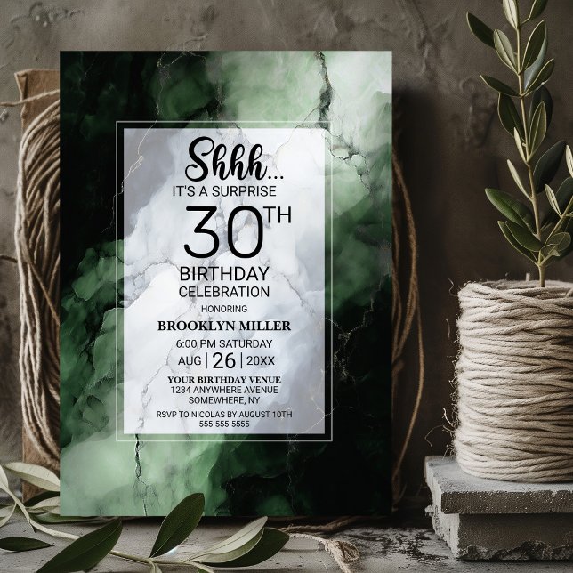 Green Marble Surprise 30th Birthday Party Invitation (Creator Uploaded)