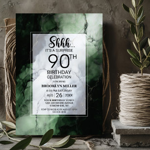 Green Marble Surprise 90th Birthday Party Invitation