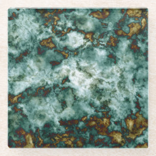Green Marble Texture With Veins Glass Coaster